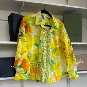 Linen Calypso St Barths Vibrant Yellow Floral Shirt Medium